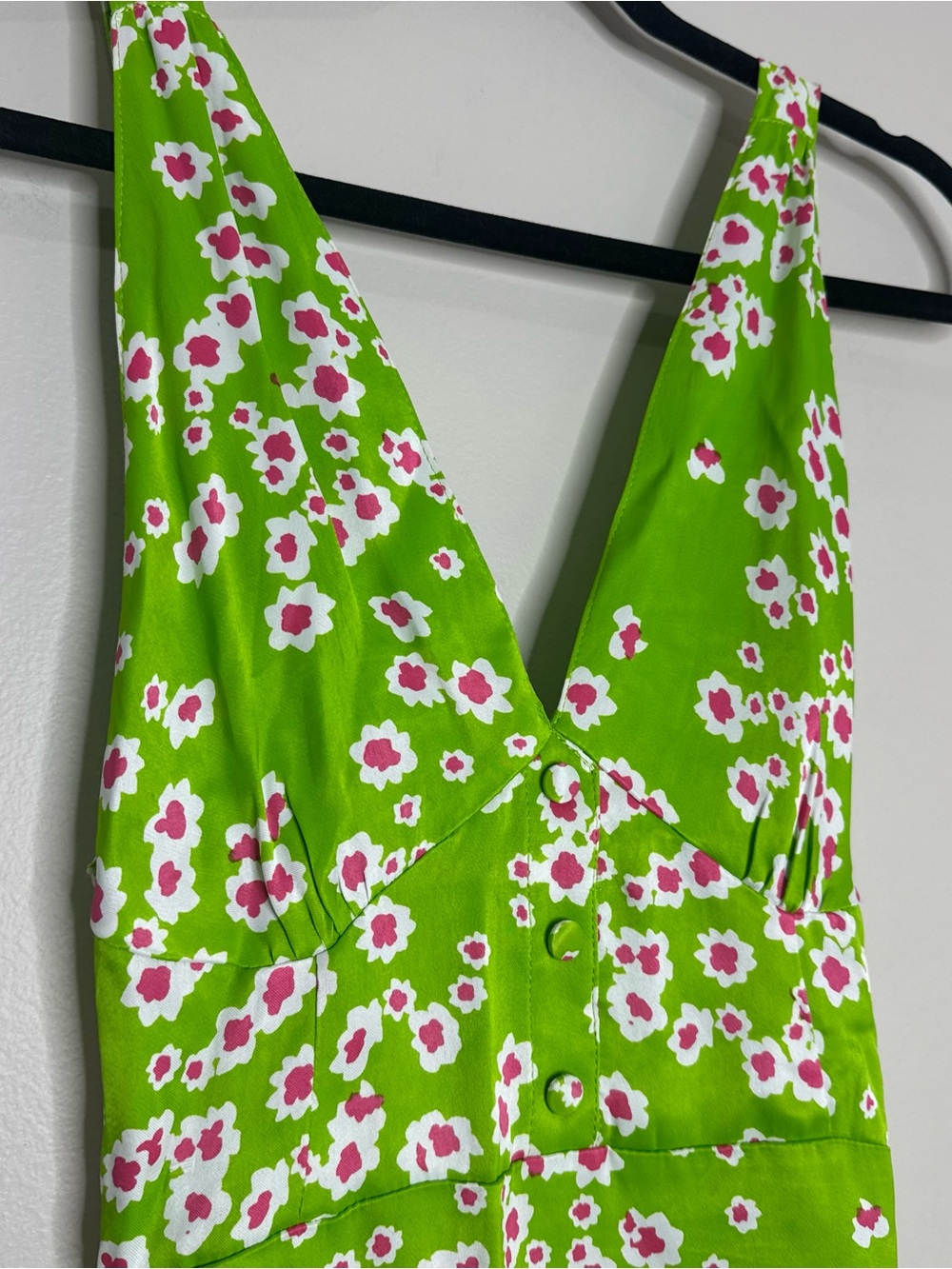 NWT Faithfull The Brand Emili Sun Green Floral Print Satin Midi Slip Dress 4 US - Picture 3 of 11